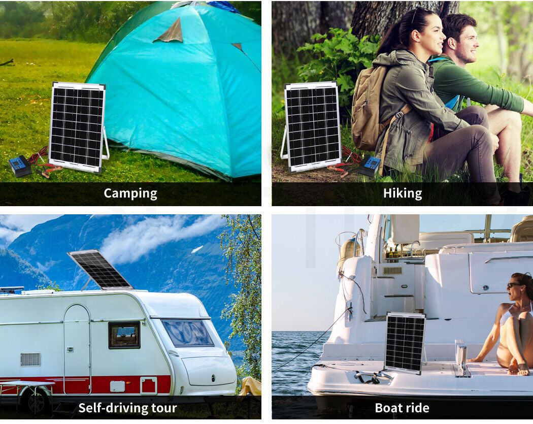 12V 10W Solar Panel Kit Mono Caravan Folding Camping Charging Controller Kits