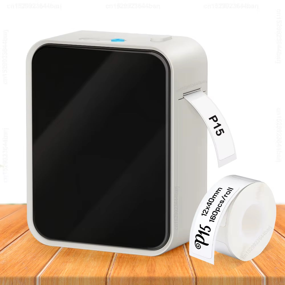 Portable Label Maker P15 Adhesive Thermal Label Printer Wireless Bluetooth Sticker Printer with P15 Self-Adhesive Label Paper