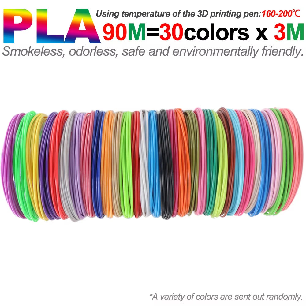 Colored PLA Filament for 3D Pen Printing - Smoke-Free and Safe Plastic Refill in Various Lengths (36M, 50M, 100M, 150M, 200M) for Children's 3D Printing Pens