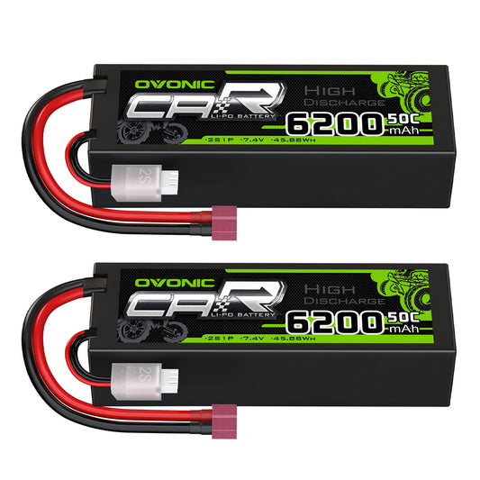 2X Ovonic 7.4V 50C 6200Mah 2S Lipo Battery T for RC Car Truck 1/8 1/10 Buggy