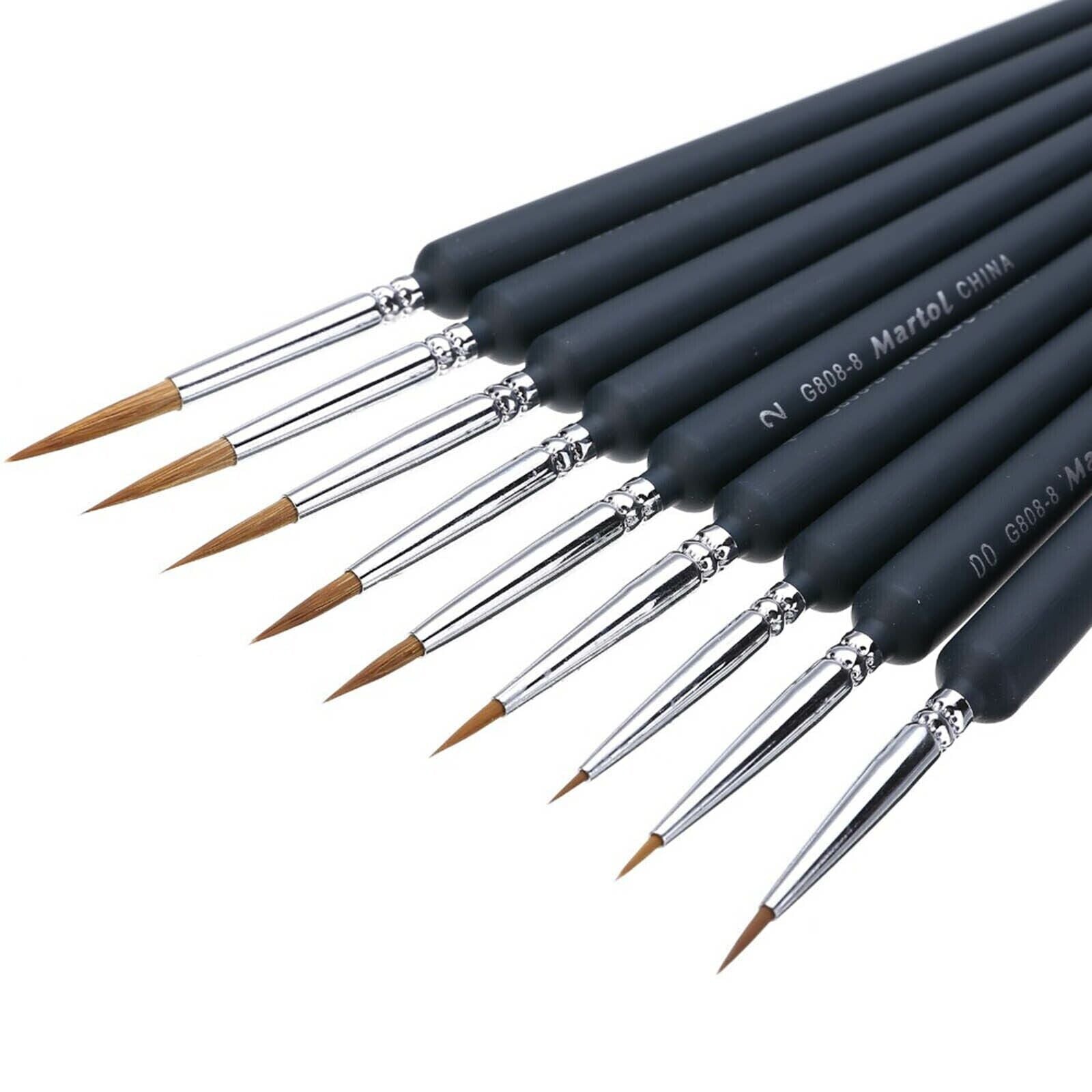 9 Pcs Artist Paint Brush Sable Hair Detail Miniature Brush Painting Brushes Set