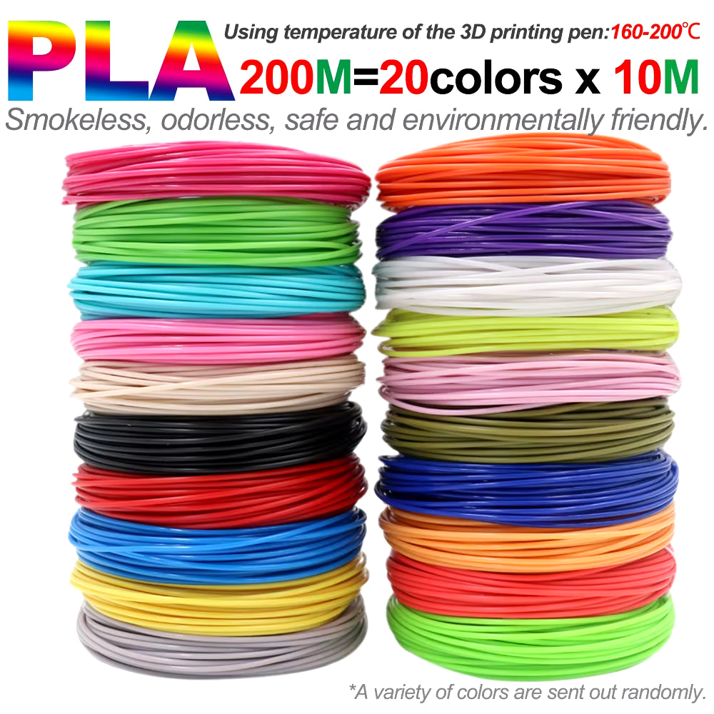 Colored PLA Filament for 3D Pen Printing - Smoke-Free and Safe Plastic Refill in Various Lengths (36M, 50M, 100M, 150M, 200M) for Children's 3D Printing Pens