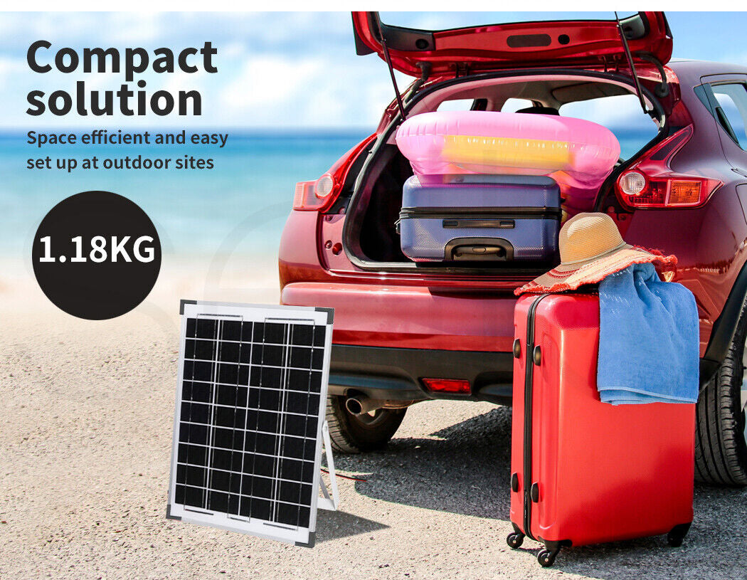 12V 10W Solar Panel Kit Mono Caravan Folding Camping Charging Controller Kits