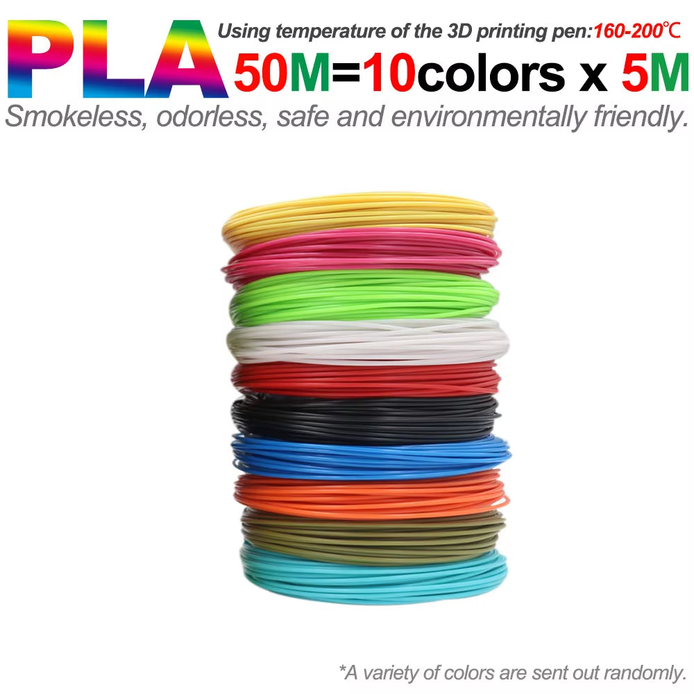 Colored PLA Filament for 3D Pen Printing - Smoke-Free and Safe Plastic Refill in Various Lengths (36M, 50M, 100M, 150M, 200M) for Children's 3D Printing Pens