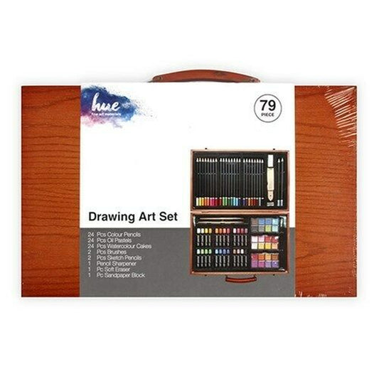 80Pc Drawing Art Set W/ Wooden Box Painting Drawing Sketching Kit Watercolour