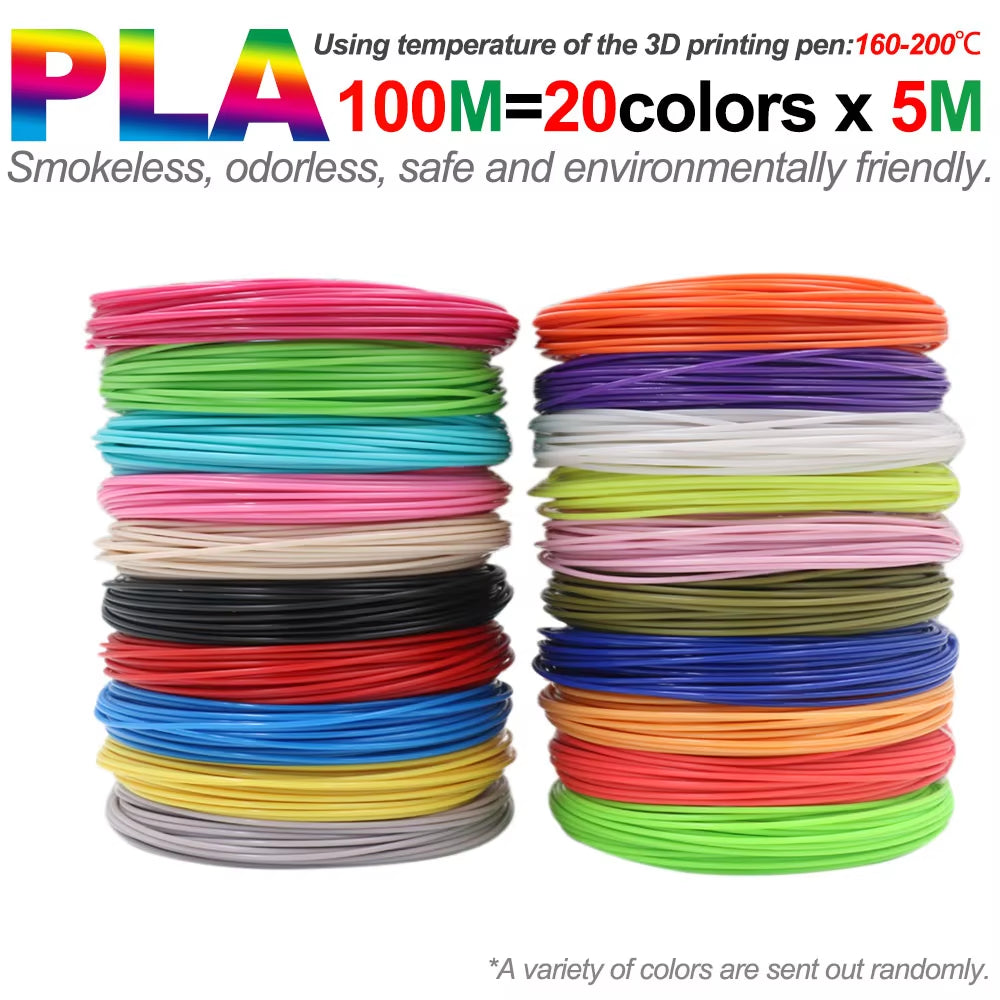 Colored PLA Filament for 3D Pen Printing - Smoke-Free and Safe Plastic Refill in Various Lengths (36M, 50M, 100M, 150M, 200M) for Children's 3D Printing Pens