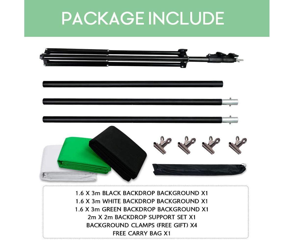 3M Studio Backdrop Stand Kit with Black, White & Green Screen