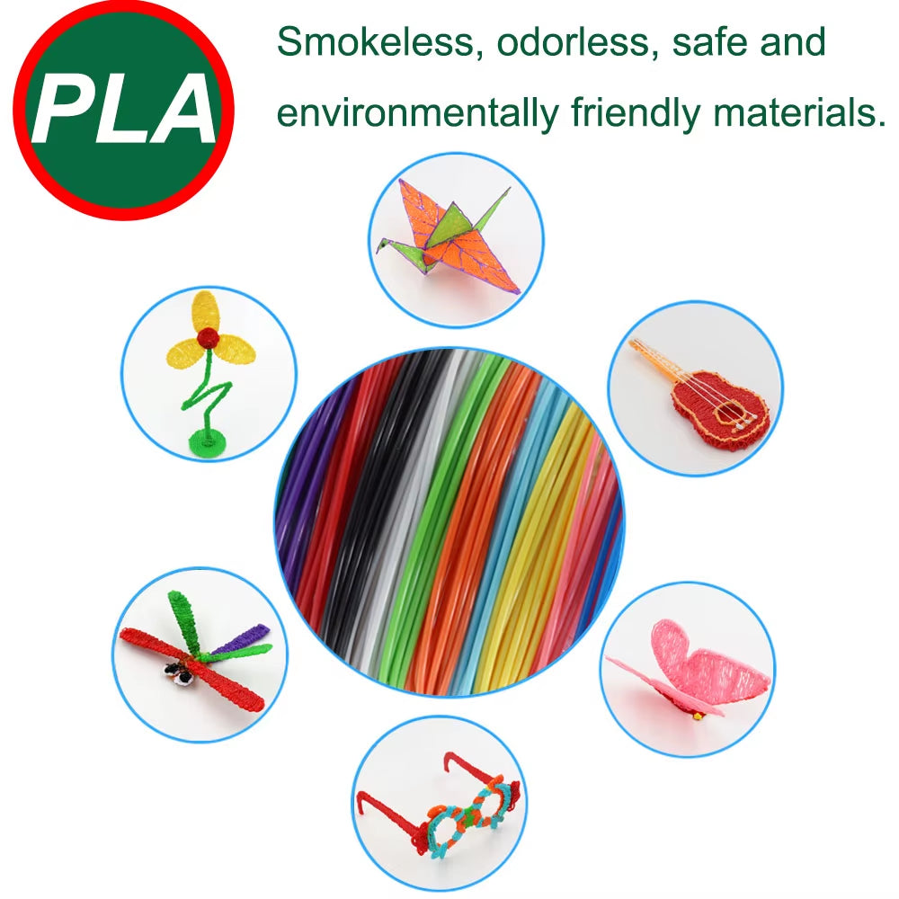 Colored PLA Filament for 3D Pen Printing - Smoke-Free and Safe Plastic Refill in Various Lengths (36M, 50M, 100M, 150M, 200M) for Children's 3D Printing Pens