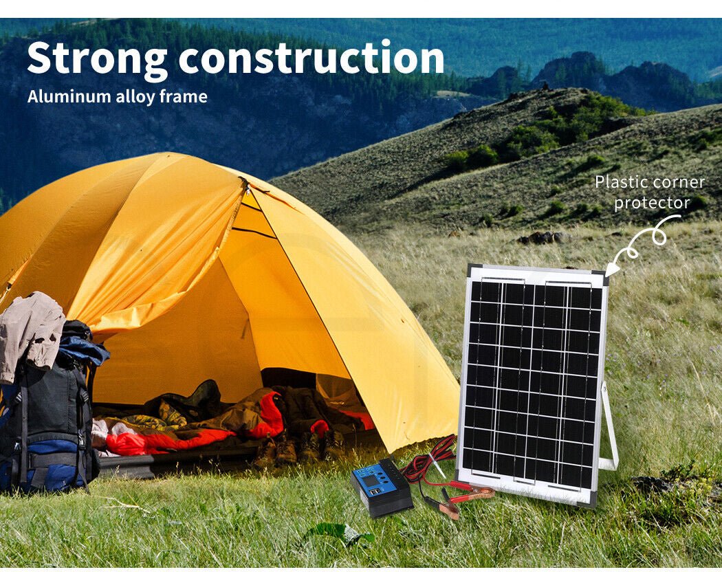 12V 10W Solar Panel Kit Mono Caravan Folding Camping Charging Controller Kits