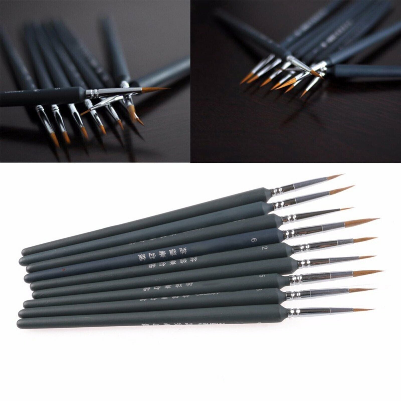 9 Pcs Artist Paint Brush Sable Hair Detail Miniature Brush Painting Brushes Set